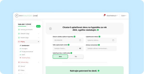 Přehled aplikace Payminator Daně